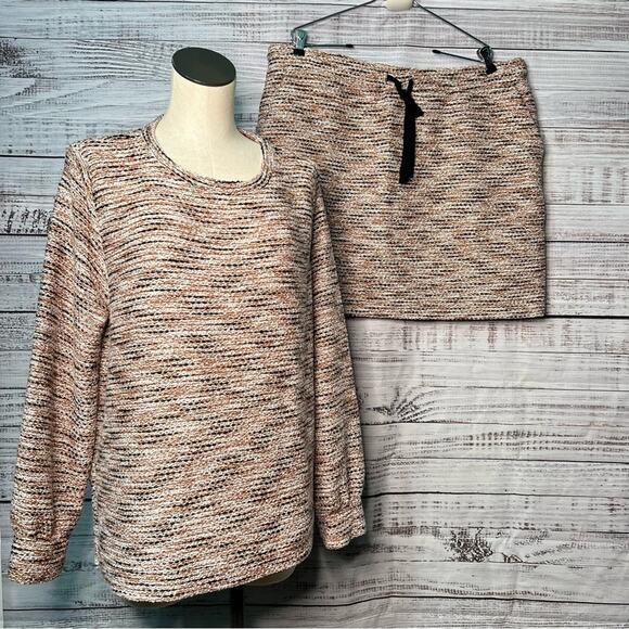 LOFT XL Boucle Sweatshirt & Skirt Set Drawstring Waist Marled Knit EUC - Picture 1 of 11